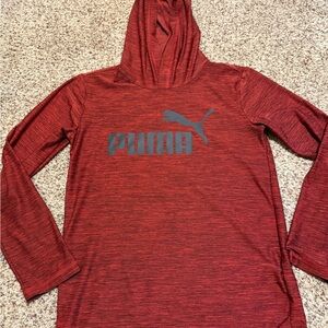 Puma Boy’s Size Medium 10/12 Red / Clack Long Sleeve Kids Hooded Tee Shirt